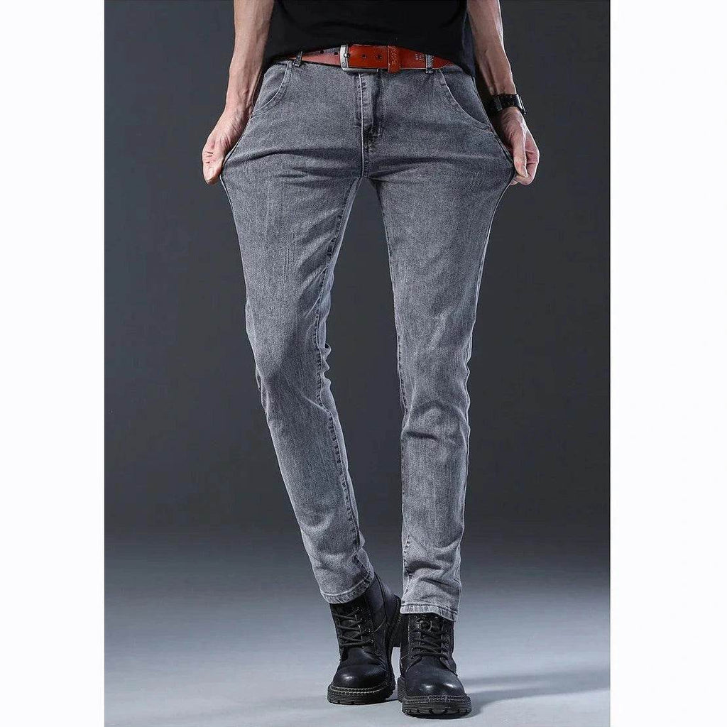 Grey Denim Jeans Men's Slim Elastic Pants - Givenco