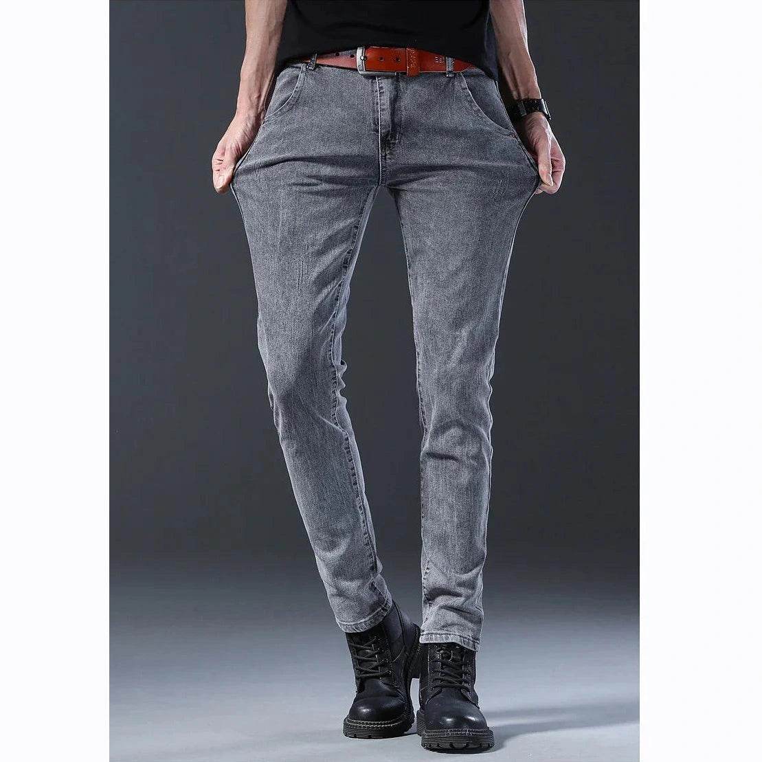 Grey Denim Jeans Men's Slim Elastic Pants - Givenco