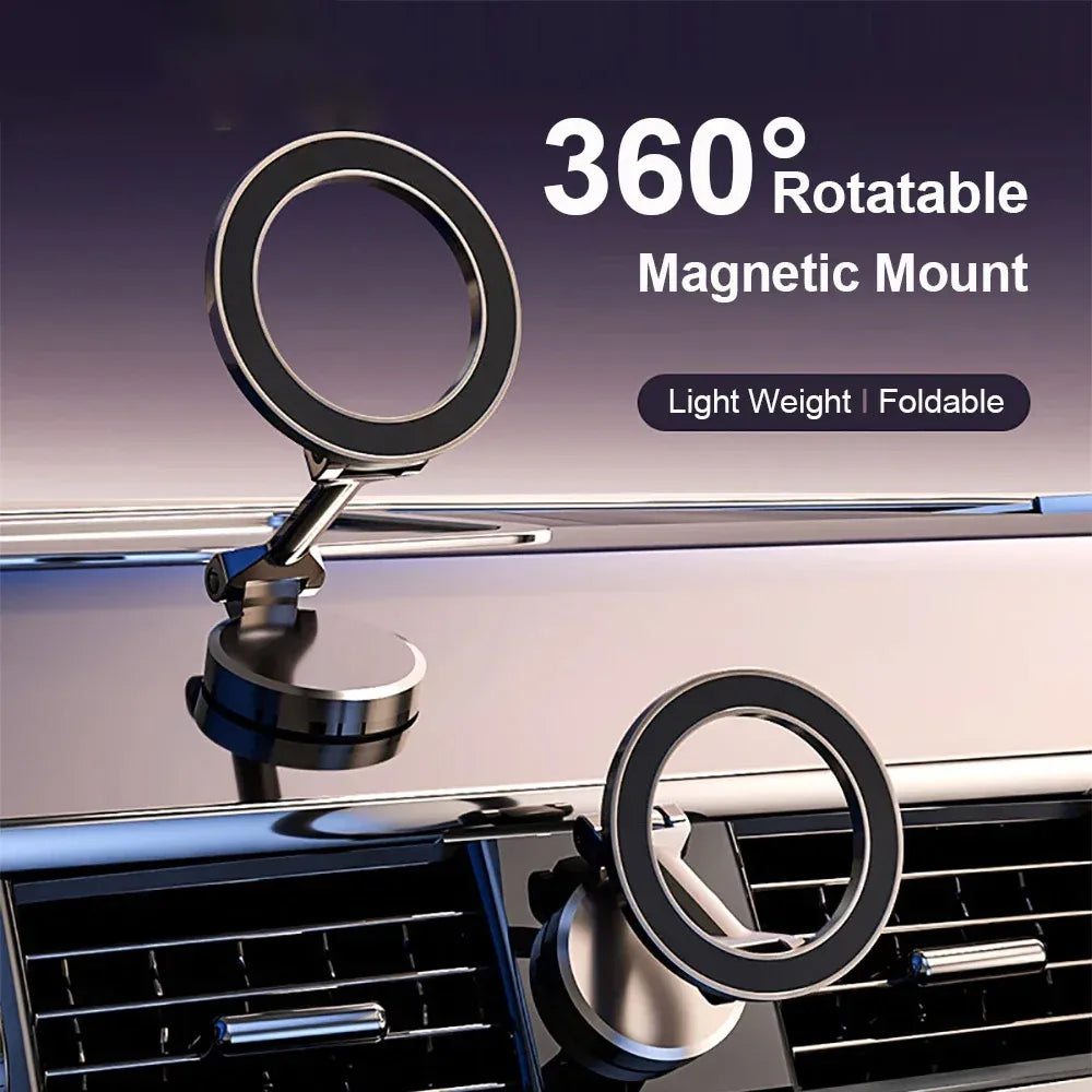 Zinc Alloy Folding Magnetic Car Compact Cell Phone Holder for MagSafe 360Â° Adjustable Magnetic Car Mount for iPhone 14 13 12 Pr 