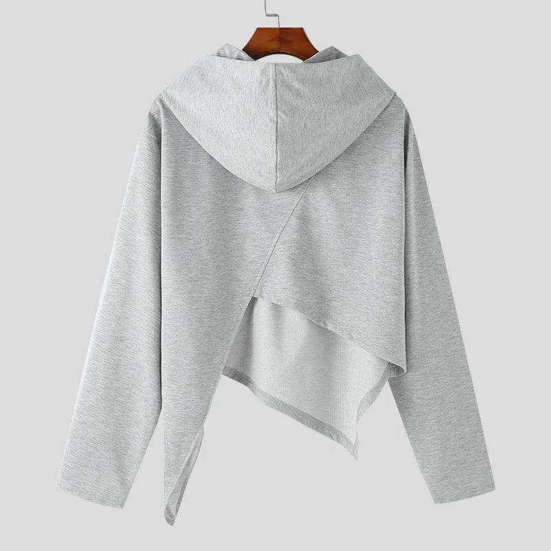 Men Irregular Hoodies Solid Color Zipper Hooded - Givenco