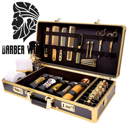 Professional Barber Tools Box Portable Hair Stylist Travel Metal Case Salon Clipper Trimmer Storage Organizer Makeup Suitcase 