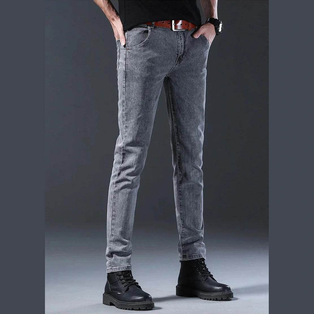 Grey Denim Jeans Men's Slim Elastic Pants - Givenco