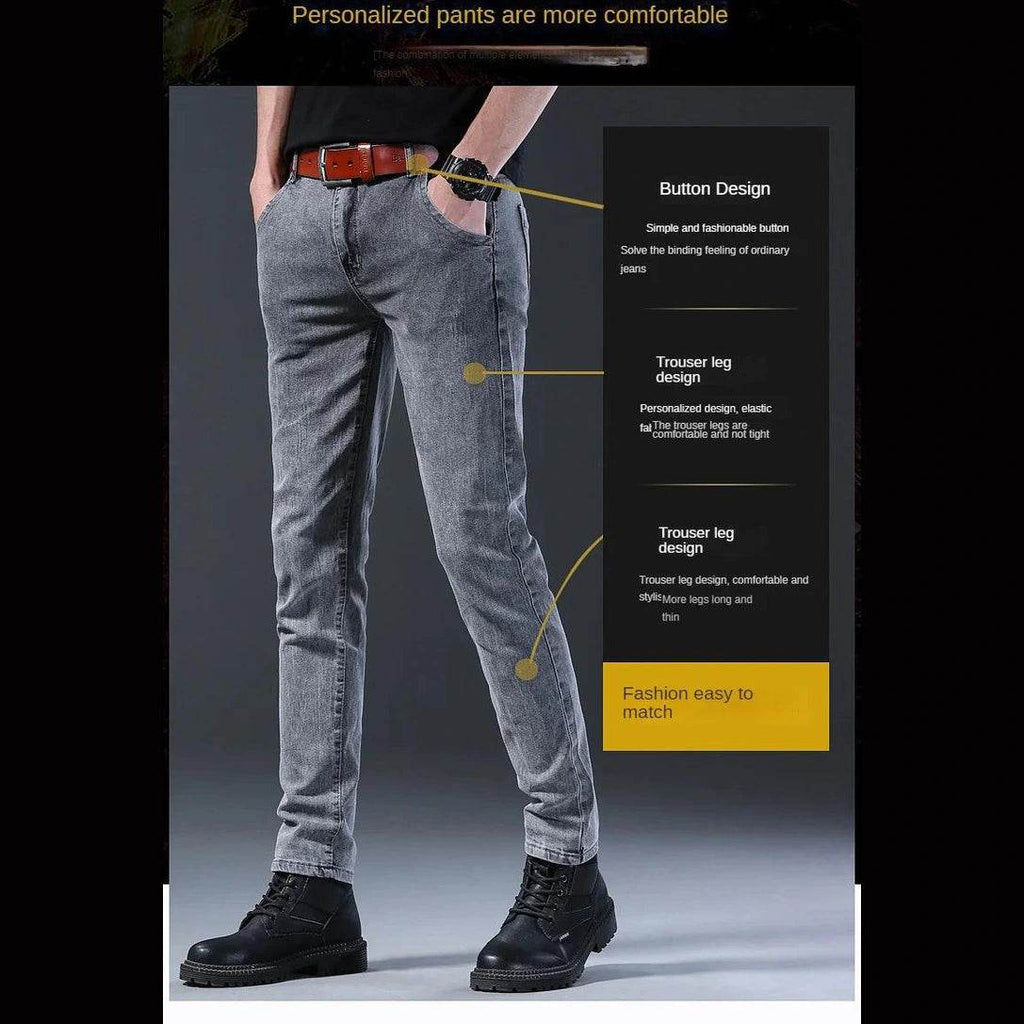 Grey Denim Jeans Men's Slim Elastic Pants - Givenco