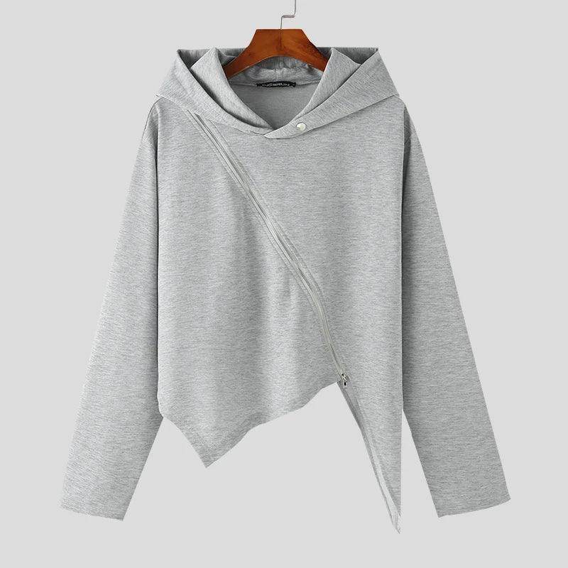 Men Irregular Hoodies Solid Color Zipper Hooded - Givenco