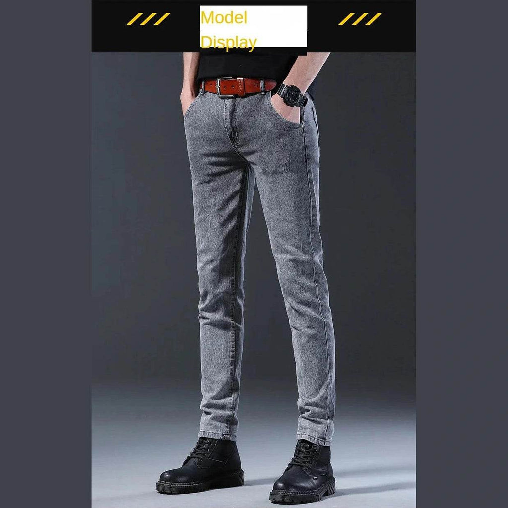 Grey Denim Jeans Men's Slim Elastic Pants - Givenco