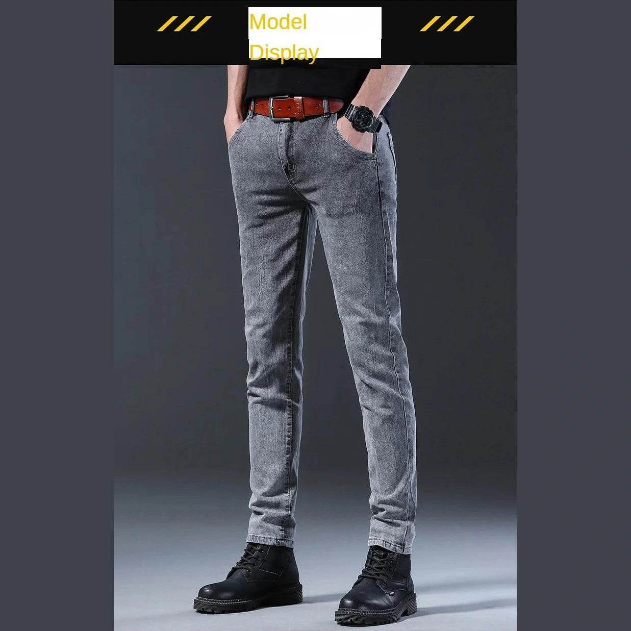 Grey Denim Jeans Men's Slim Elastic Pants - Givenco