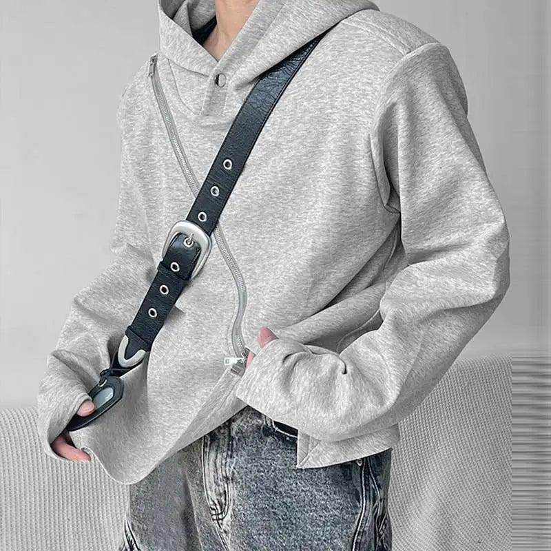 Men Irregular Hoodies Solid Color Zipper Hooded - Givenco