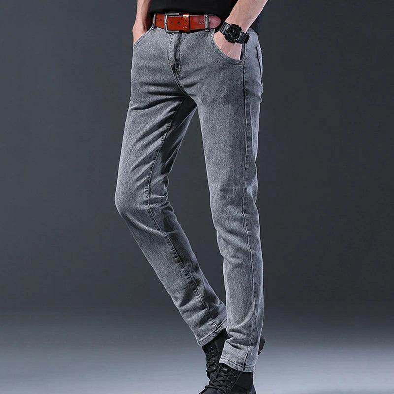 Grey Denim Jeans Men's Slim Elastic Pants - Givenco