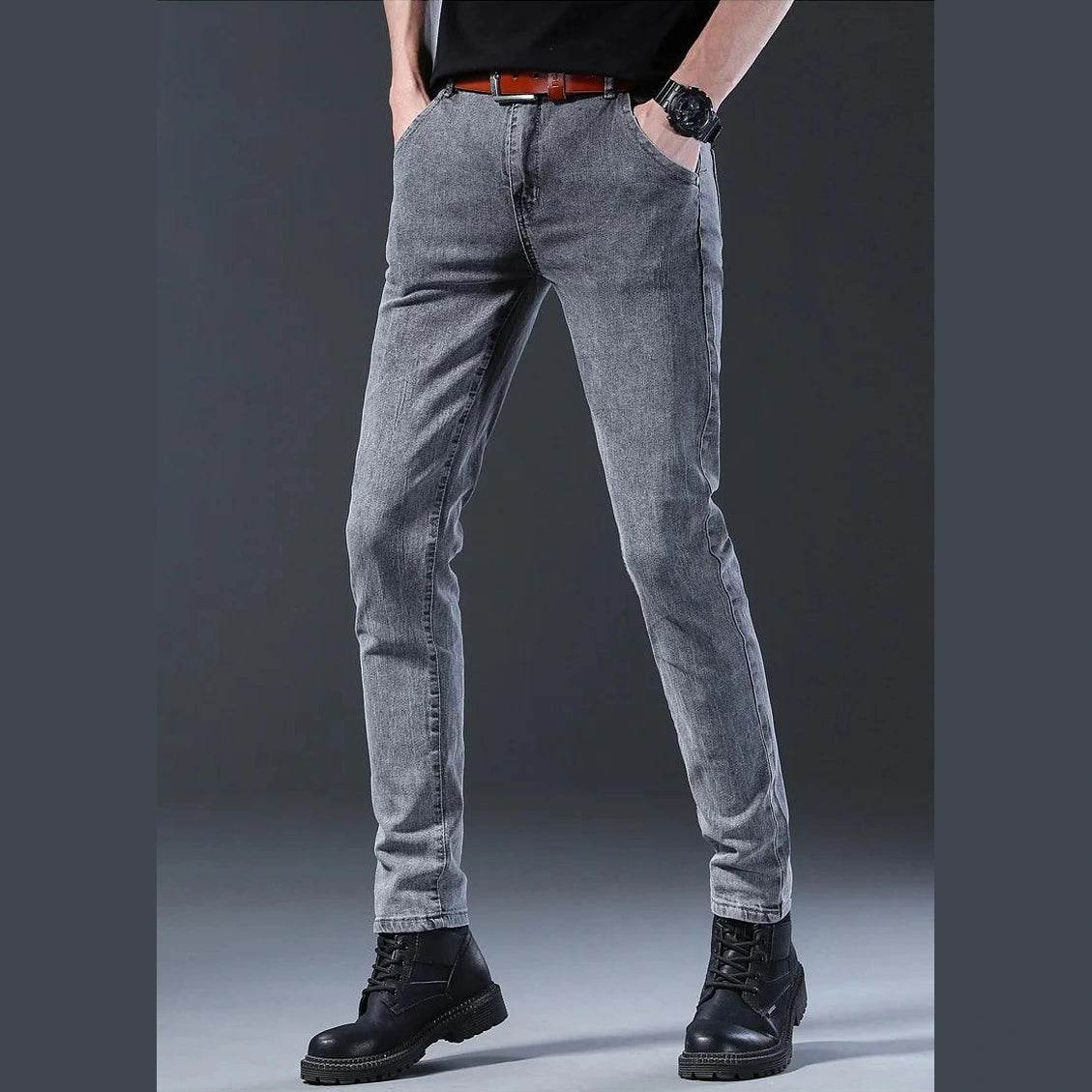 Grey Denim Jeans Men's Slim Elastic Pants - Givenco