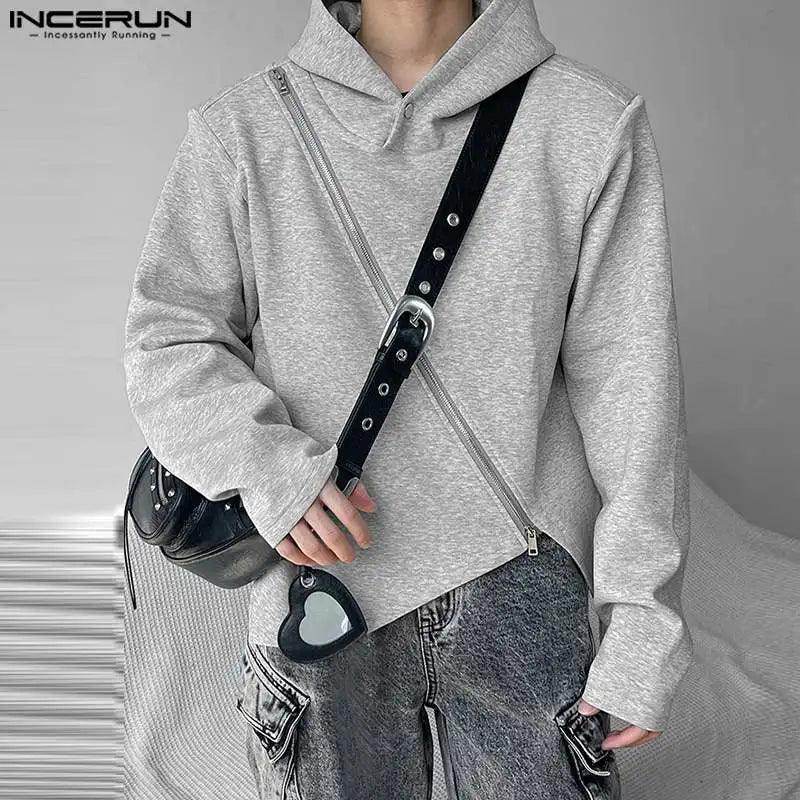 Men Irregular Hoodies Solid Color Zipper Hooded - Givenco