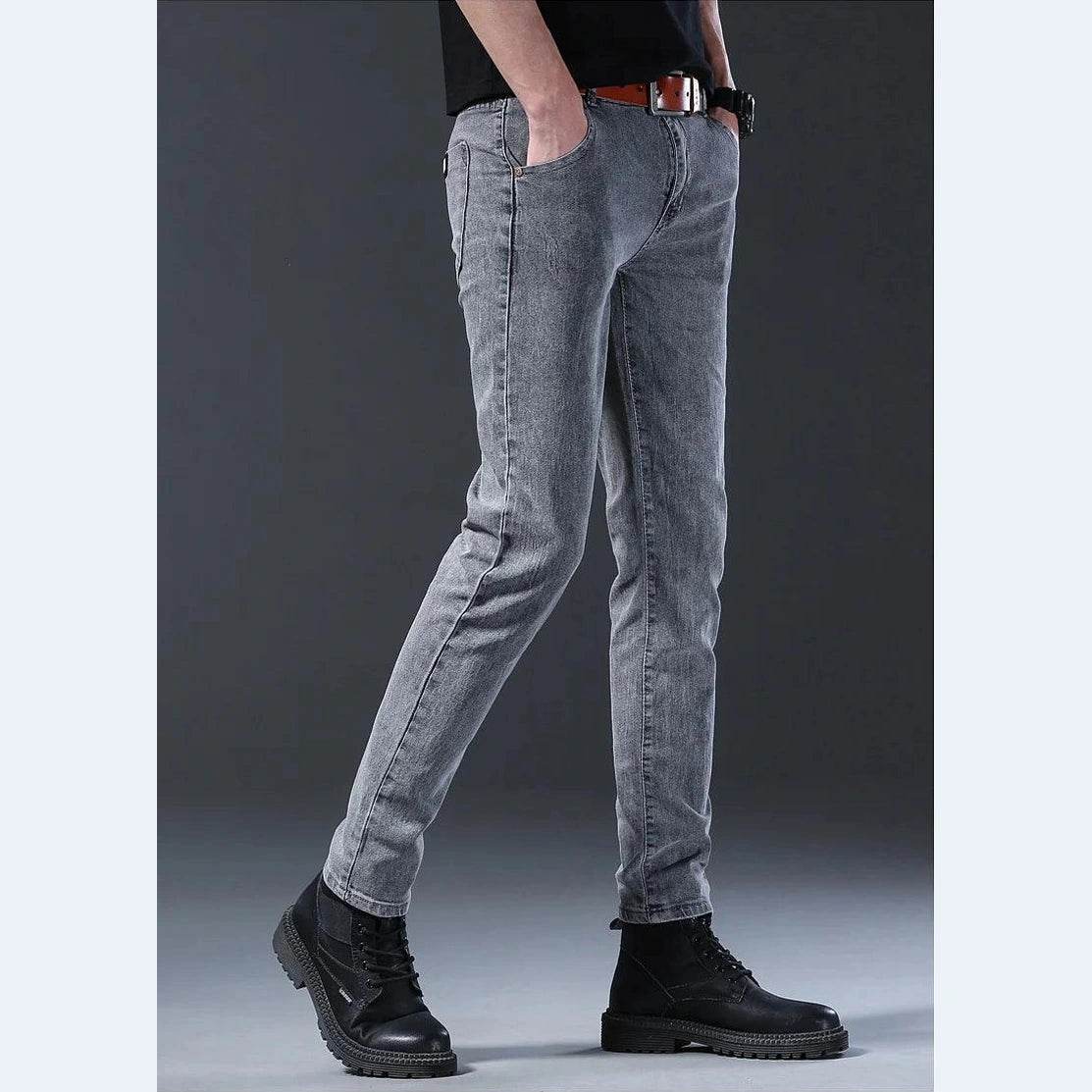 Grey Denim Jeans Men's Slim Elastic Pants - Givenco