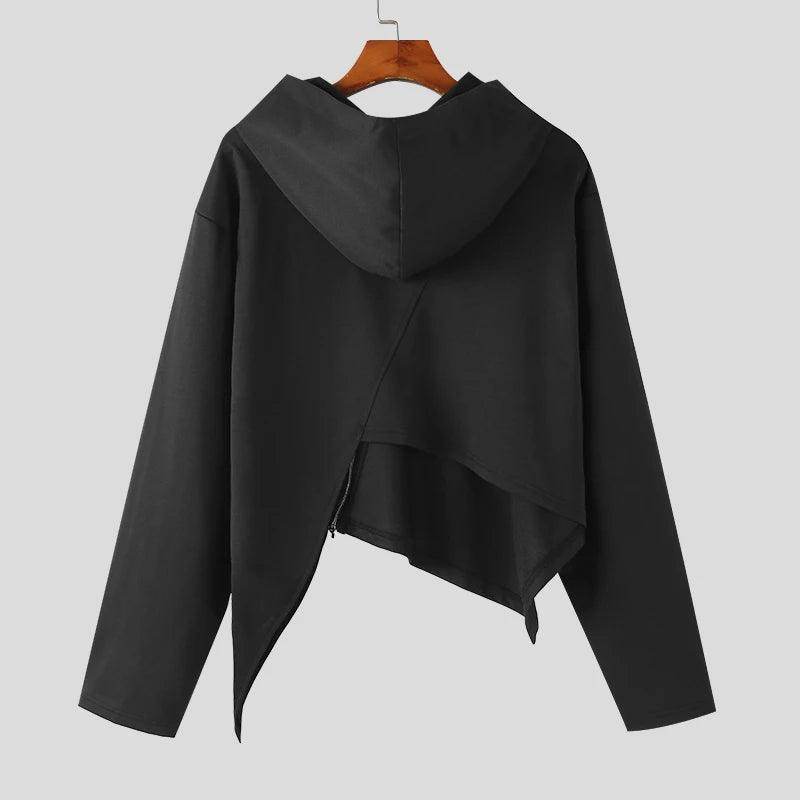 Men Irregular Hoodies Solid Color Zipper Hooded - Givenco