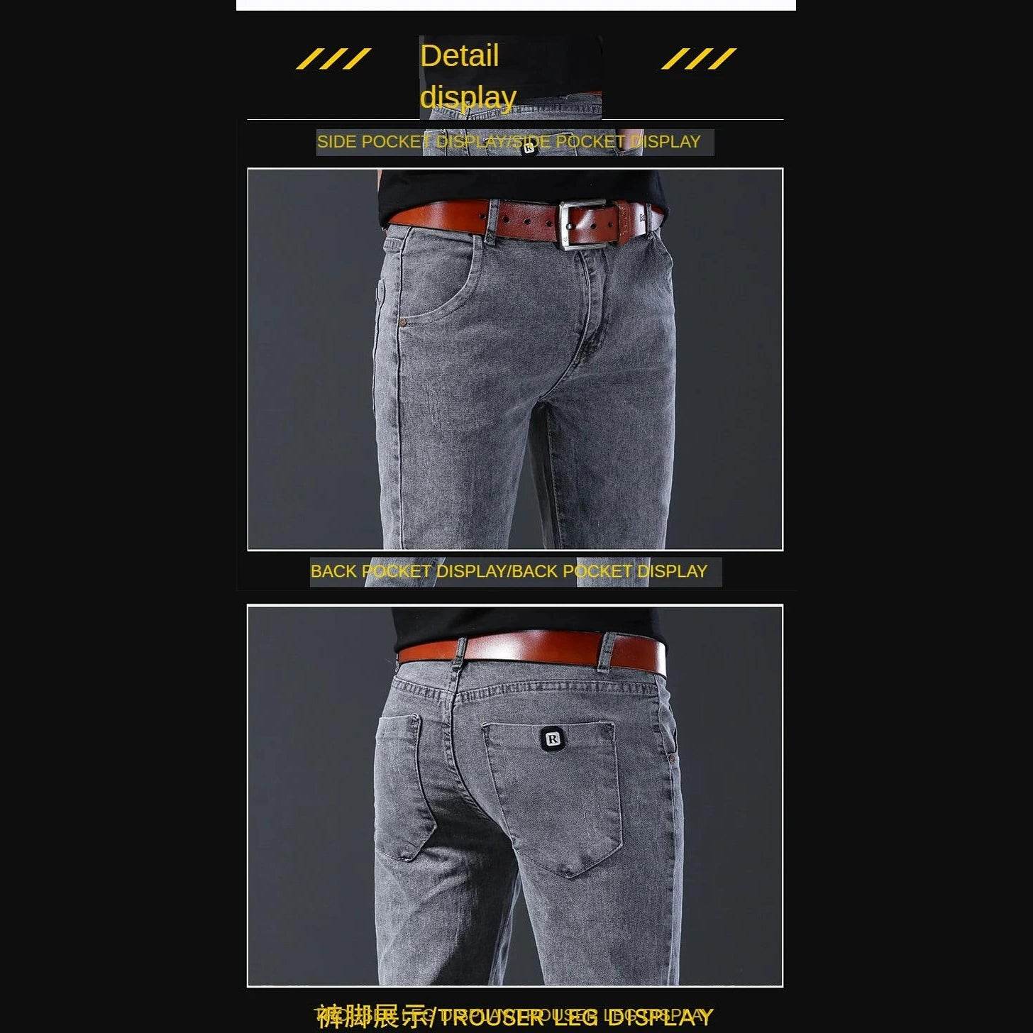 Grey Denim Jeans Men's Slim Elastic Pants - Givenco