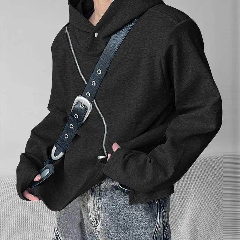 Men Irregular Hoodies Solid Color Zipper Hooded - Givenco