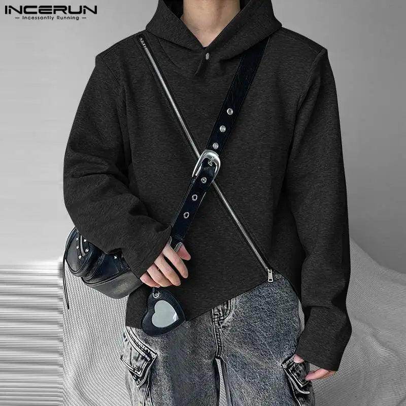 Men Irregular Hoodies Solid Color Zipper Hooded - Givenco