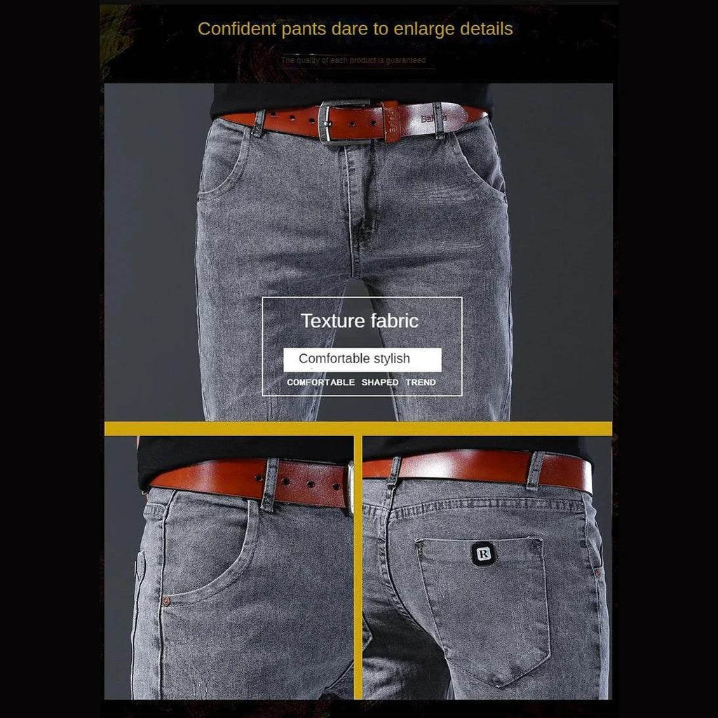 Grey Denim Jeans Men's Slim Elastic Pants - Givenco