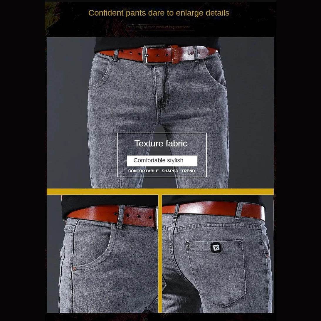 Grey Denim Jeans Men's Slim Elastic Pants - Givenco