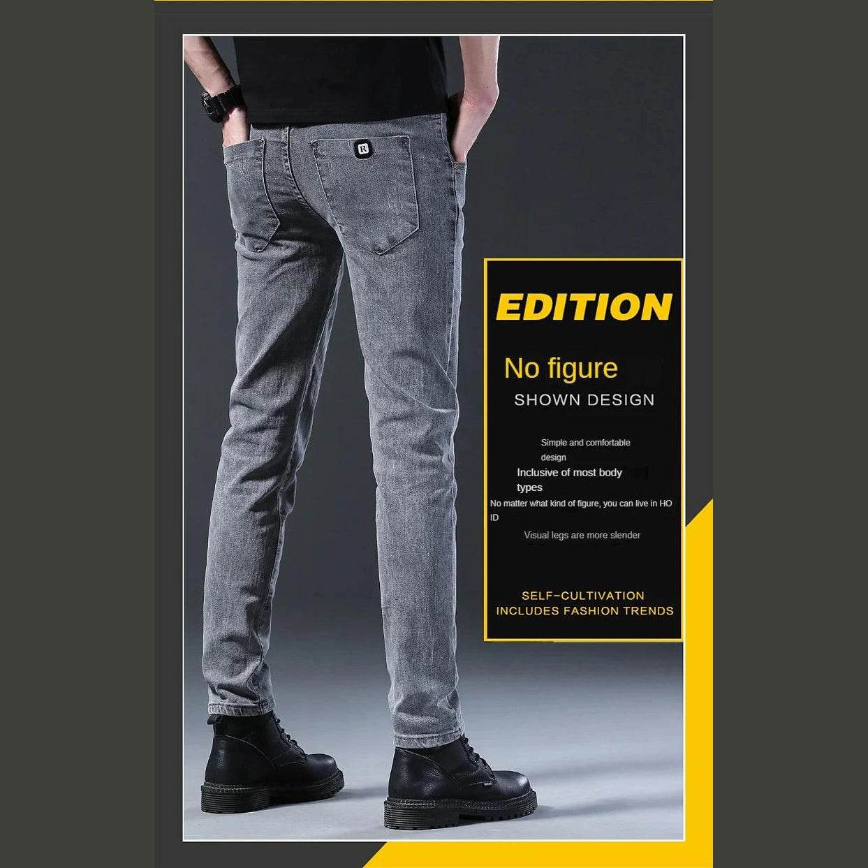 Grey Denim Jeans Men's Slim Elastic Pants - Givenco
