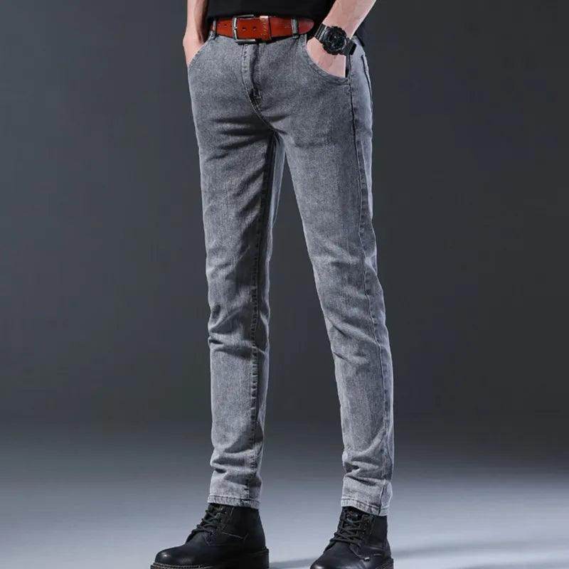 Grey Denim Jeans Men's Slim Elastic Pants - Givenco
