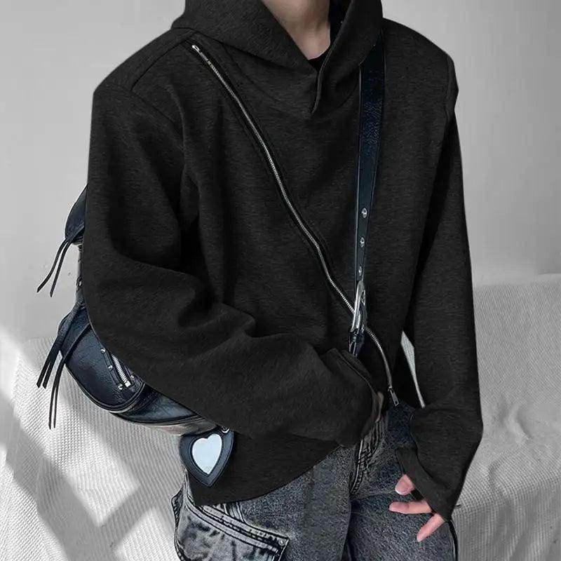 Men Irregular Hoodies Solid Color Zipper Hooded - Givenco