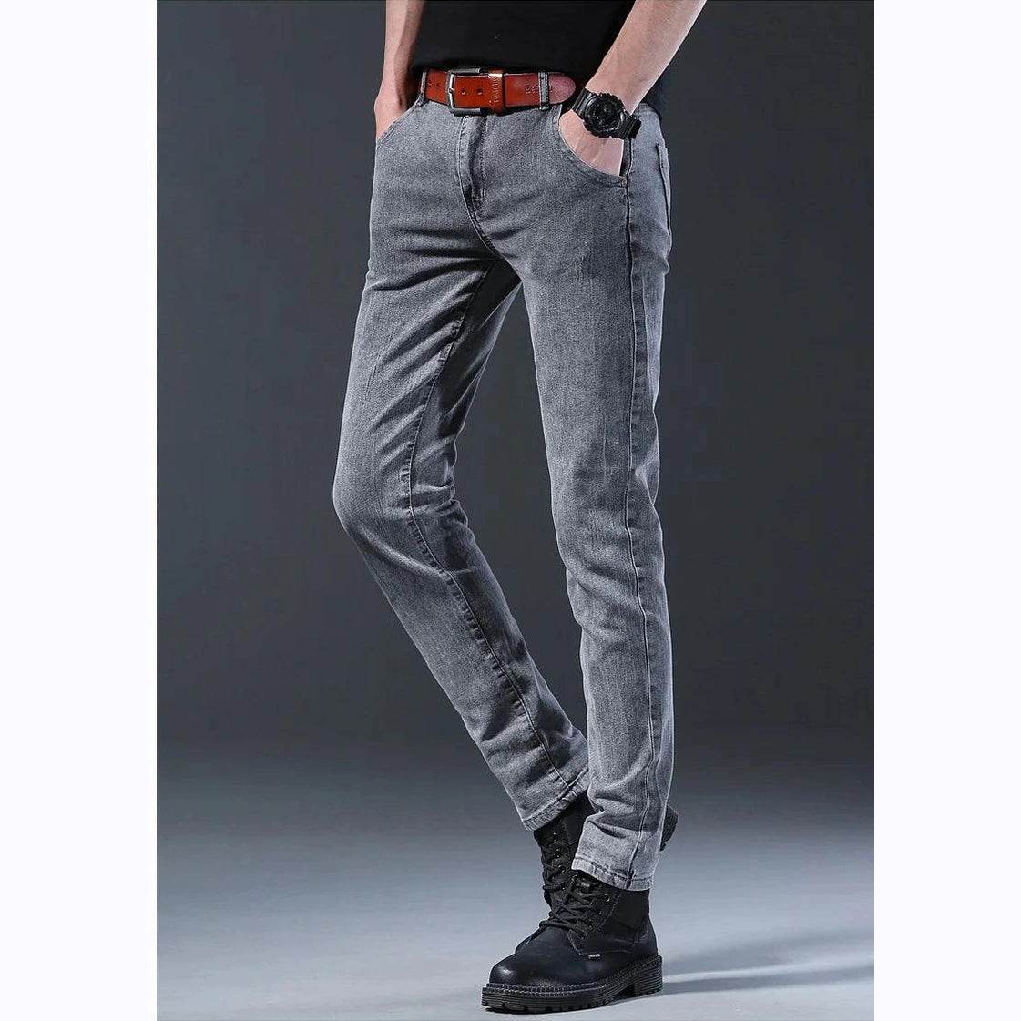 Grey Denim Jeans Men's Slim Elastic Pants - Givenco