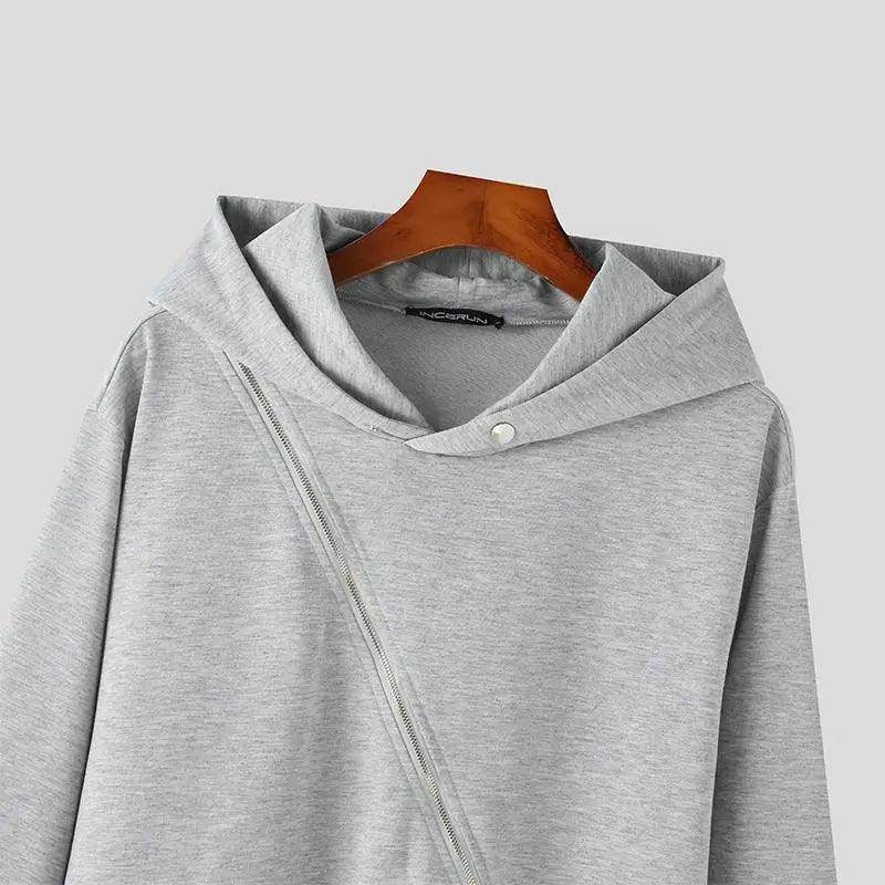 Men Irregular Hoodies Solid Color Zipper Hooded - Givenco