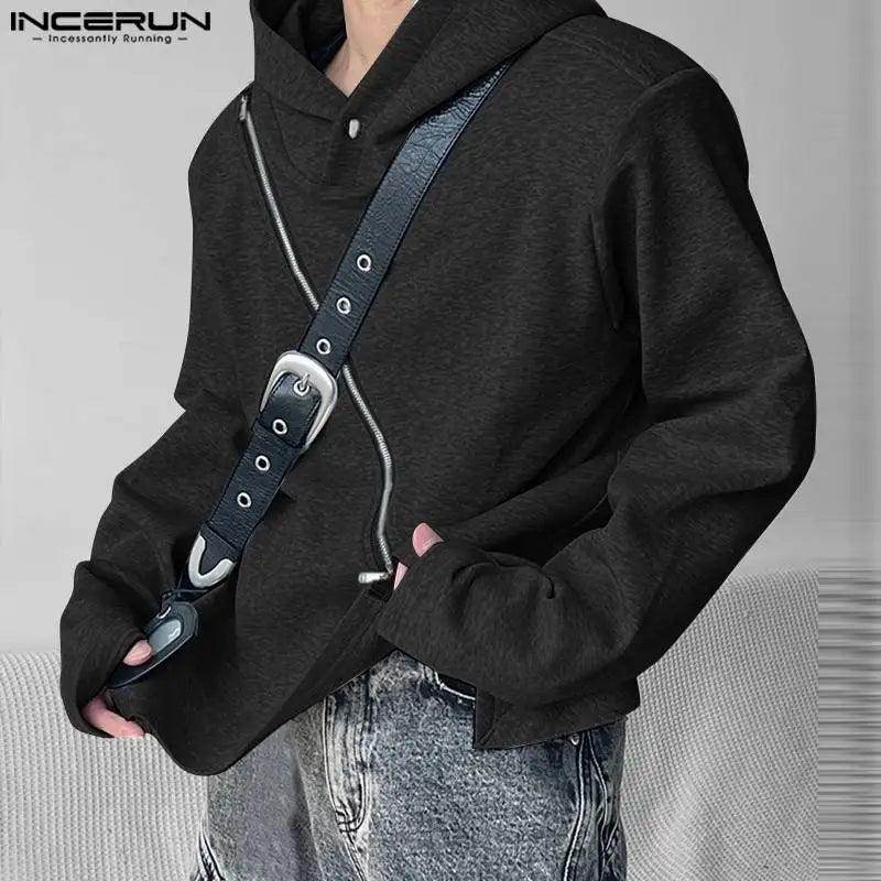 Men Irregular Hoodies Solid Color Zipper Hooded - Givenco