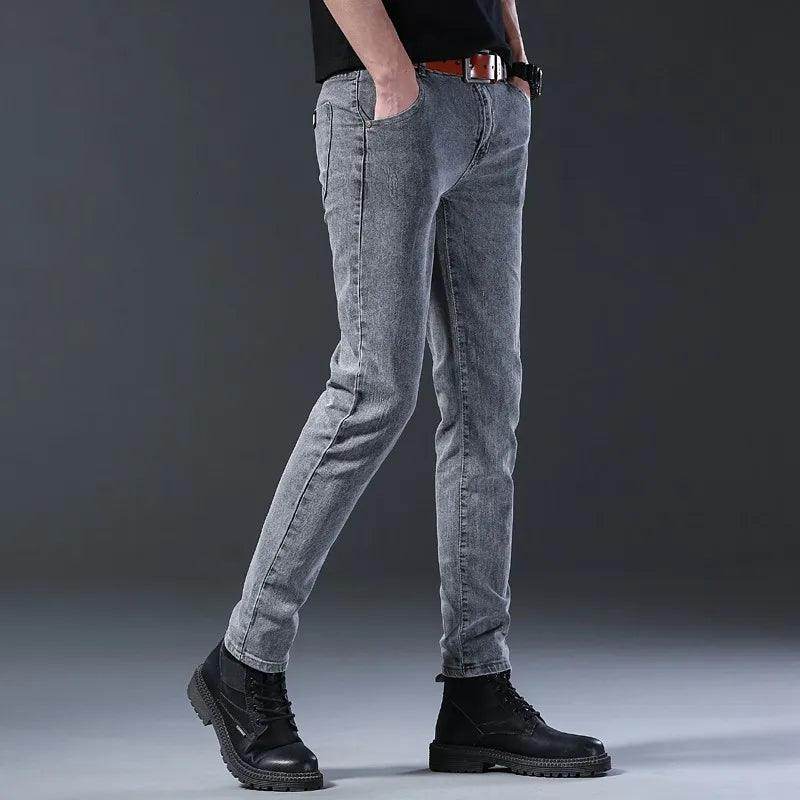 Grey Denim Jeans Men's Slim Elastic Pants - Givenco