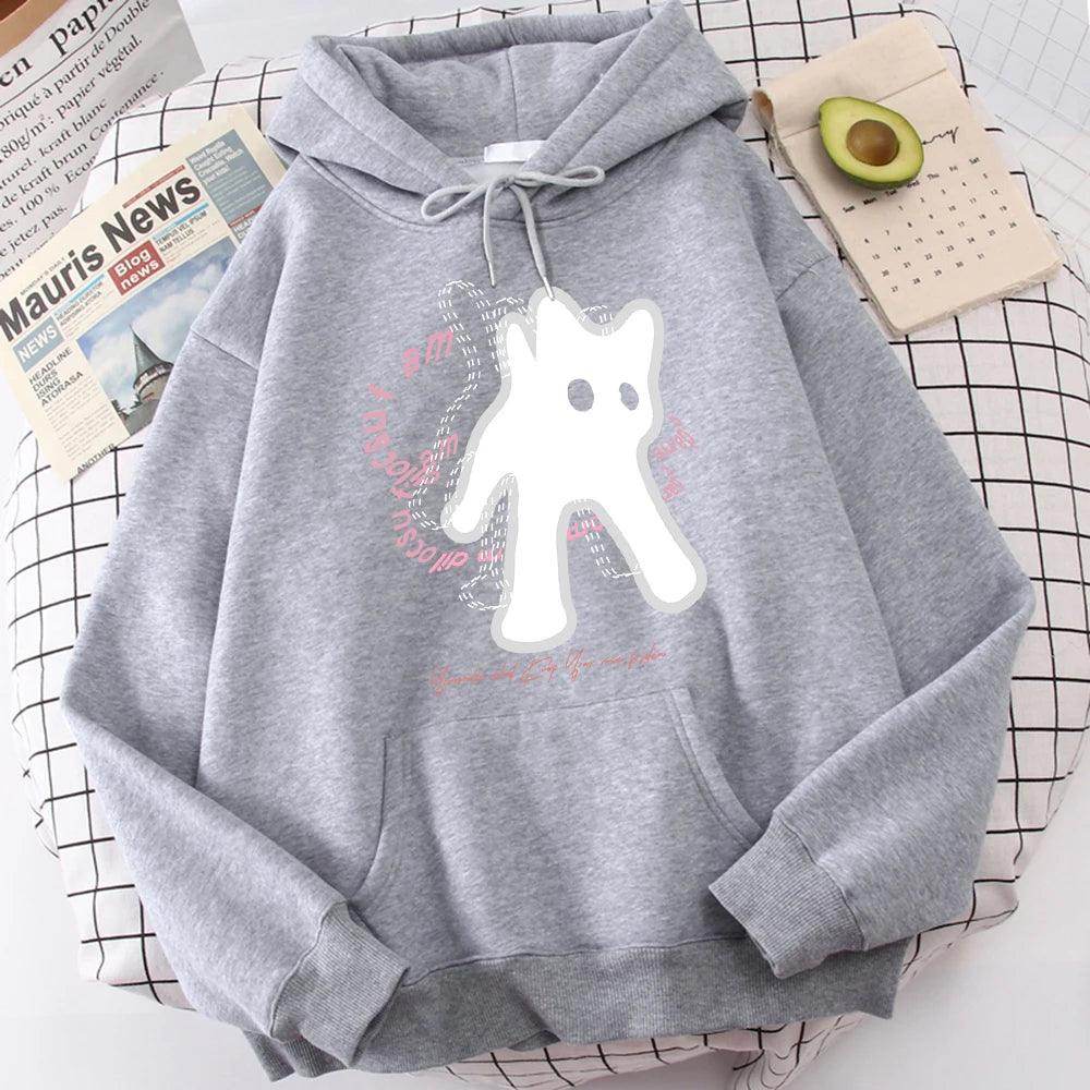 Ghost Cat Funny Abstract Print Hoody - Givenco