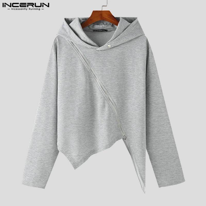 Men Irregular Hoodies Solid Color Zipper Hooded - Givenco