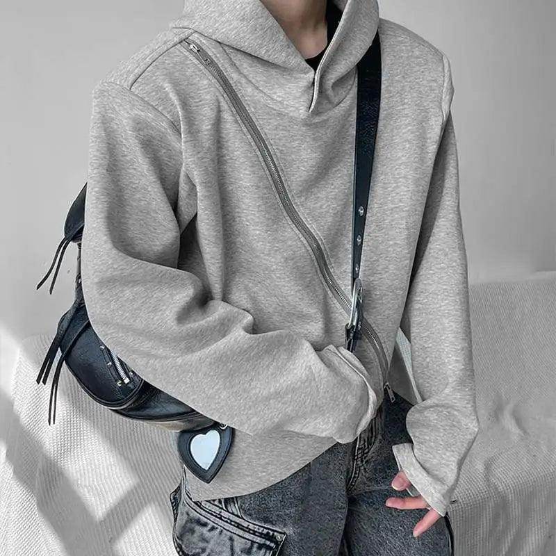 Men Irregular Hoodies Solid Color Zipper Hooded - Givenco