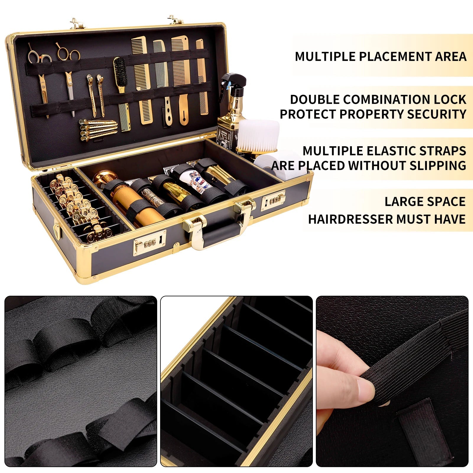 Professional Barber Tools Box Portable Hair Stylist Travel Metal Case Salon Clipper Trimmer Storage Organizer Makeup Suitcase 