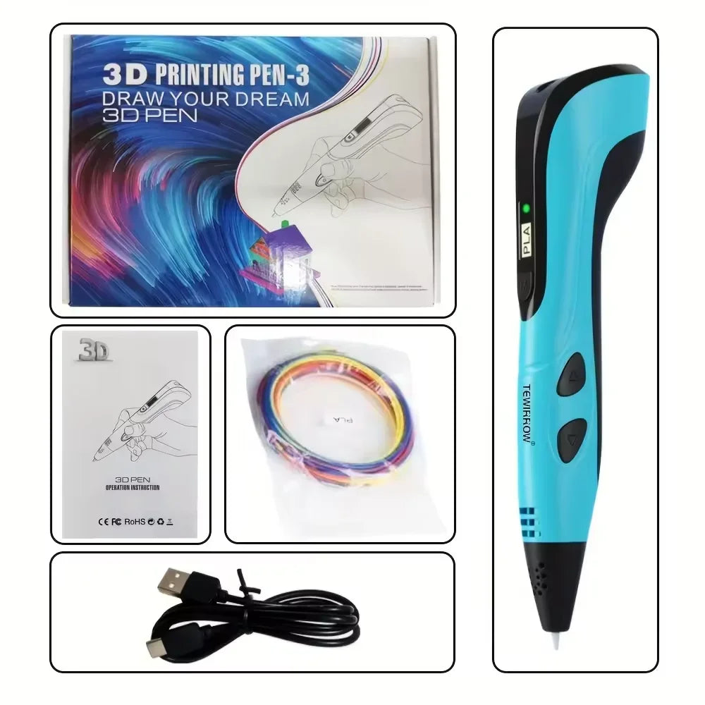 New Style 3D Printing Pen 3D Pen Set for Kids with Power Supply Pla Filament Travel Case Birthday Christmas Gift for Kids 