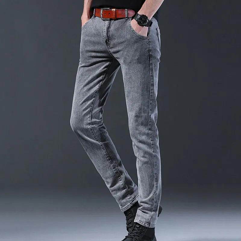 Grey Denim Jeans Men's Slim Elastic Pants - Givenco