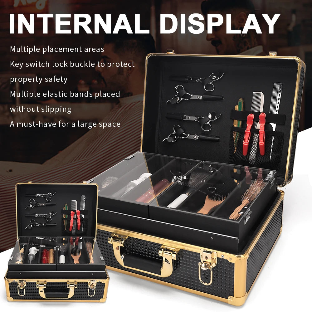 Hairdressing Toolbox High-capacity Makeup Storage Case Curling Rod Scissors Comb With Lock Password Box Barber Tools 