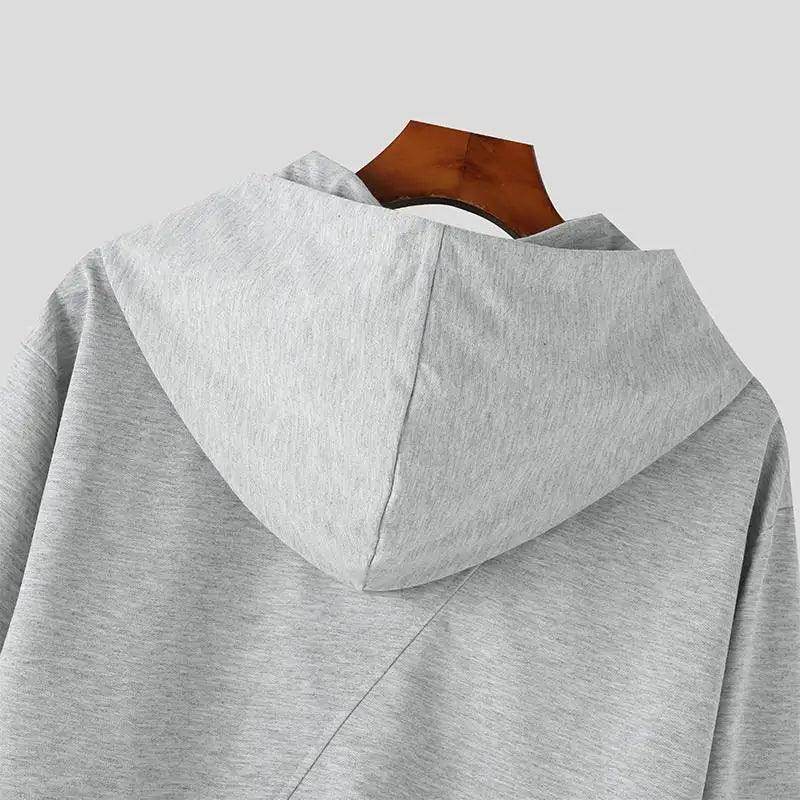 Men Irregular Hoodies Solid Color Zipper Hooded - Givenco